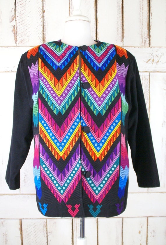 Handmade colorful chevron embroidered vintage Guat