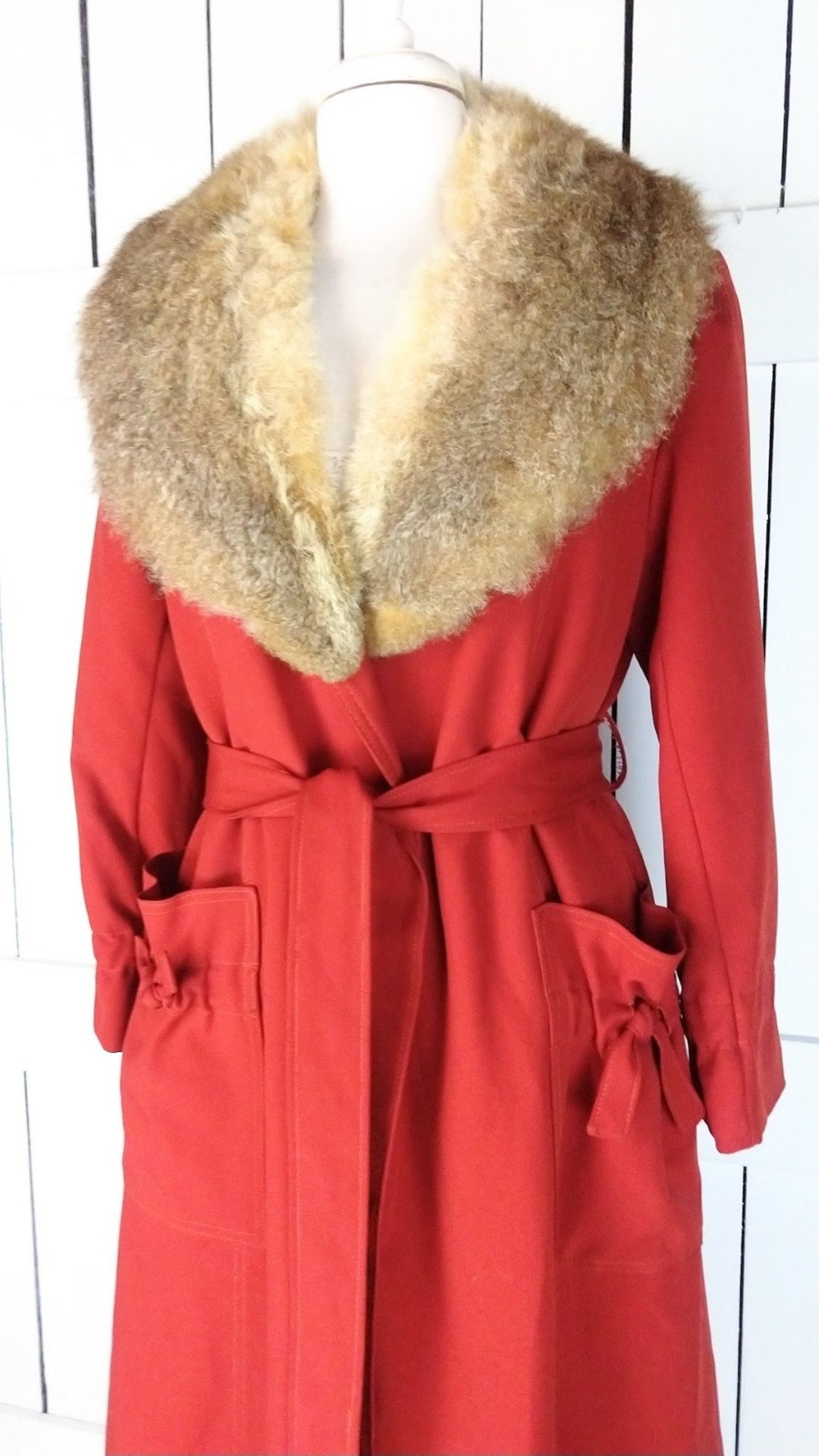 Vintage Jules Miller long belted fox fur collar coat/rust | Etsy