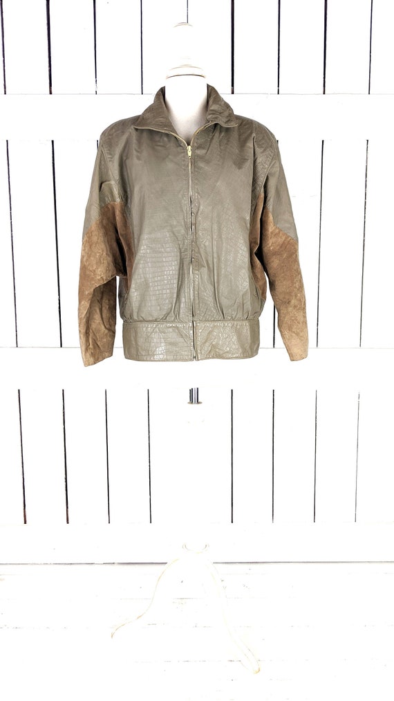 80s vintage beige brown suede and leather zipper … - image 1