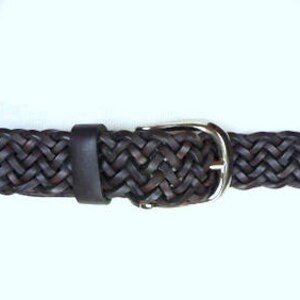 Vintage 90s woven brown leather silver buckle belt/boho/hippie skinny leather boho belt/large
