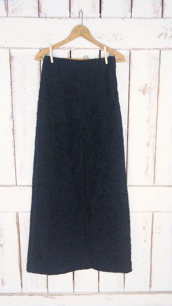 Vintage 90s BCBG black wool fur fitted maxi penci… - image 5