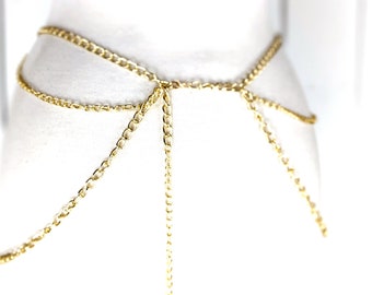Lightweight gold metal chain link hip belt/layered metal link chain belt Gold Metal Triple Multi Layer Lightweight Chain Link Hip  main image 2