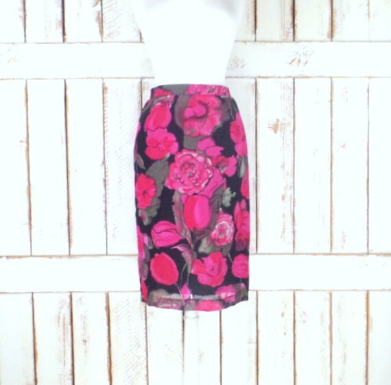 Vintage Geiger sheer pink/black floral print penc