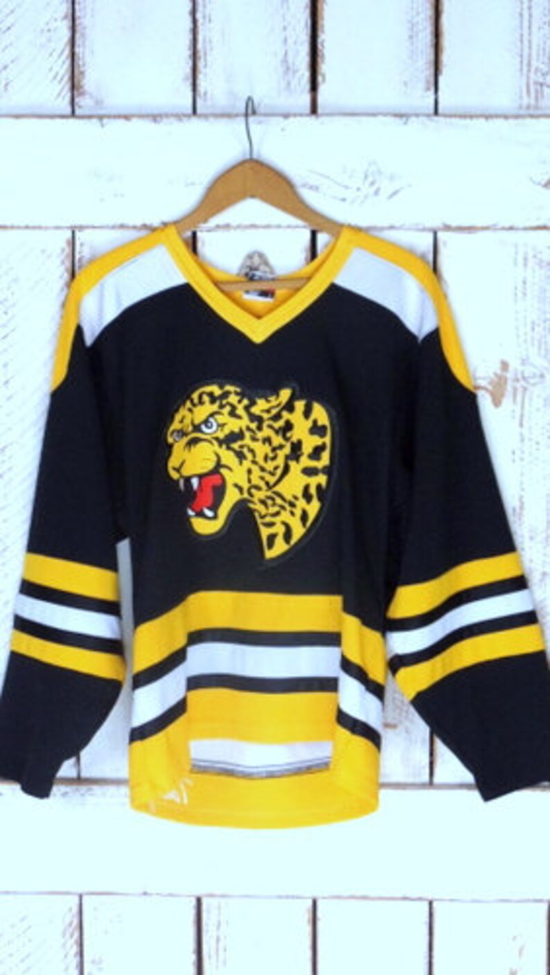 Vintage blackyellow jaguarleopard athletic sports jerseystriped team jerseySmith 33 jersey