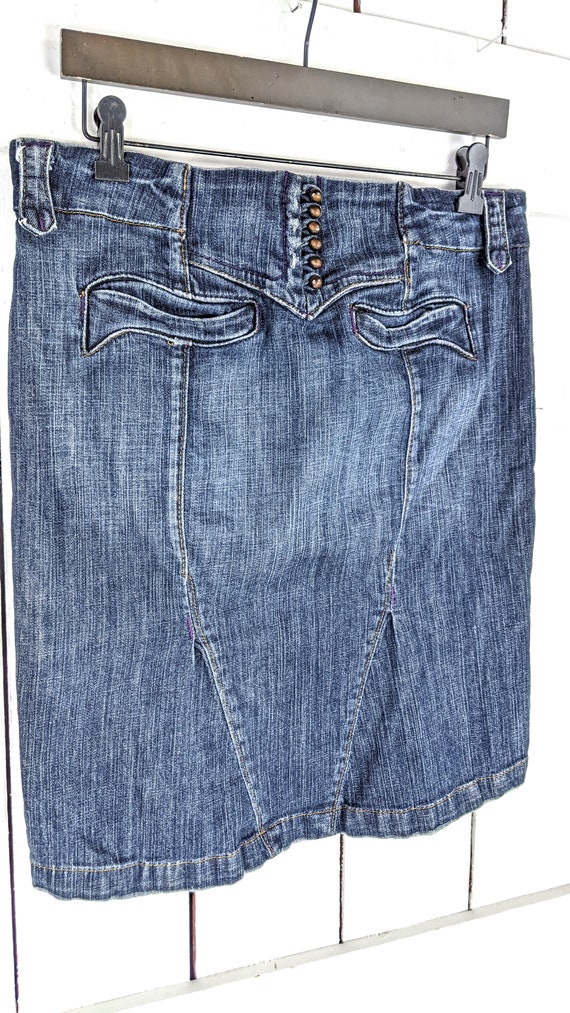 Arden B dark blue jean denim stretch pencil skirt - image 3
