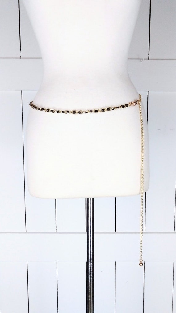 Lightweight 90s gold metal black bead chain link … - image 2