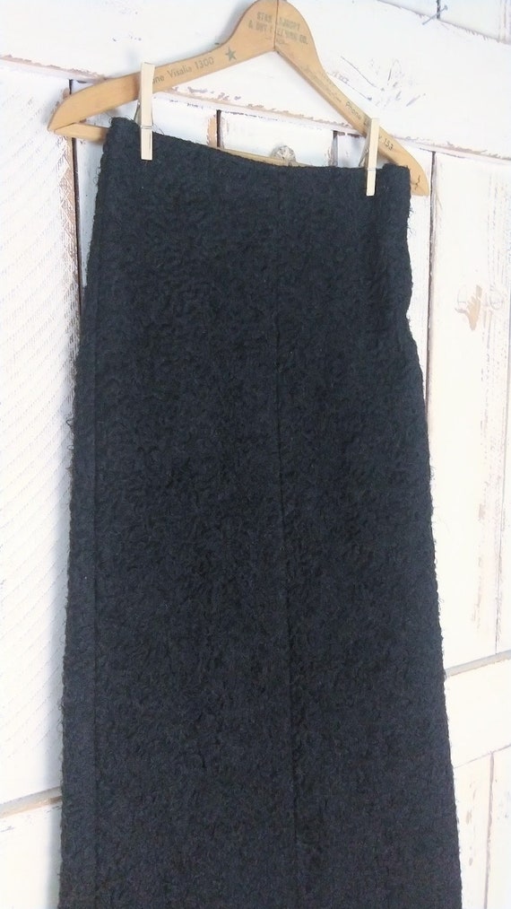 Vintage 90s BCBG black wool fur fitted maxi penci… - image 4