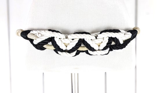 Vintage white black knotted braided wide chord cu… - image 2