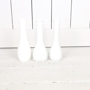 Vintage white milk glass flower bud vases set of 3