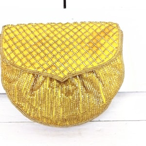 Vintage small gold beaded evening clutch shoulder purse