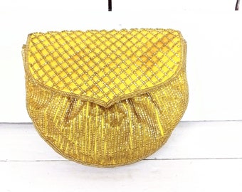 Bolso de mano vintage pequeño de noche con cuentas doradas