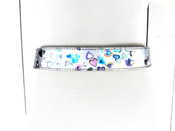 Iridescent silver heart plastic wide retro belt - image 3