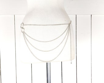 Silver metal layered hanging chain link dainty lightweight skinny belly chain belt