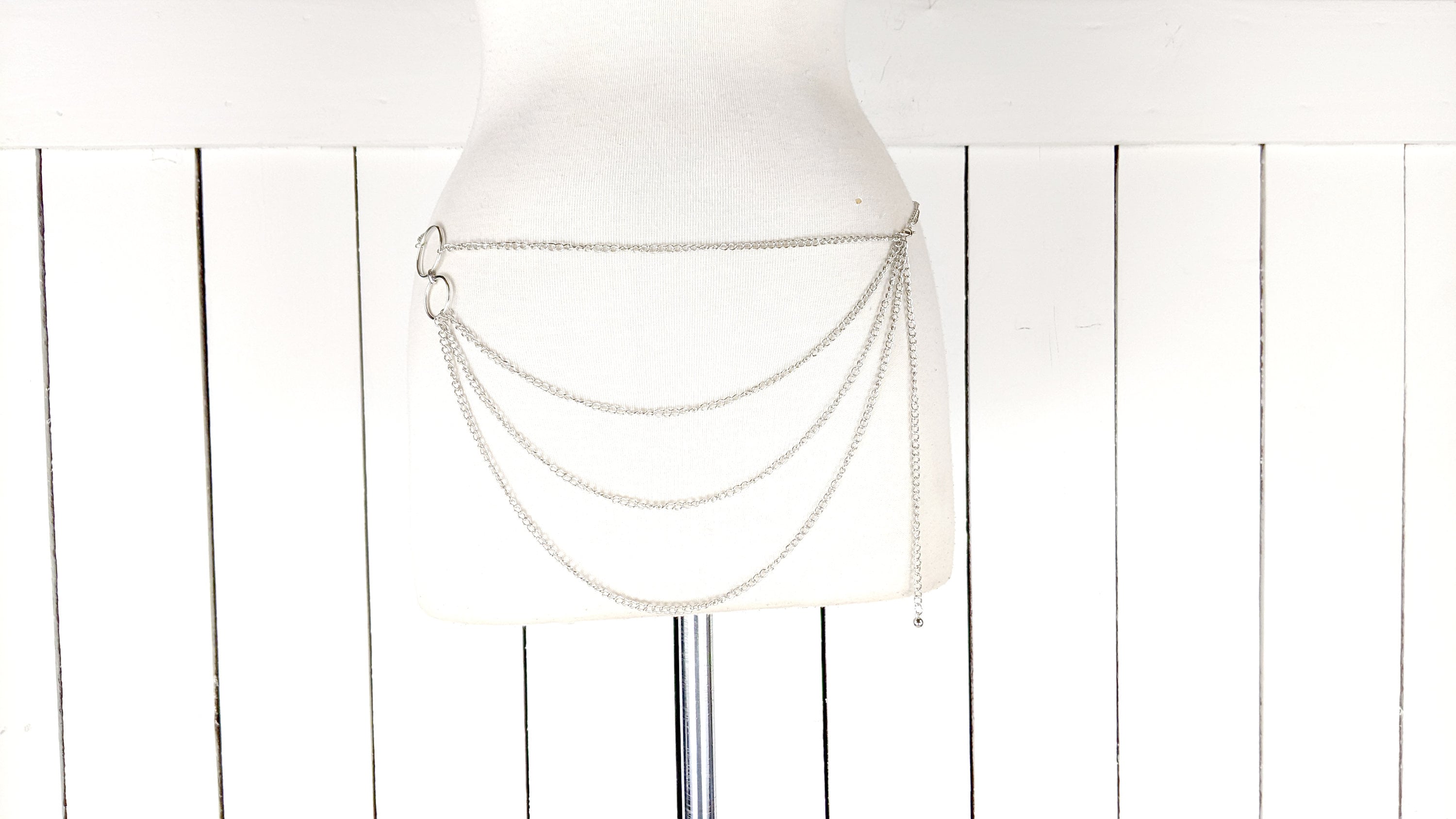 Hand Made,1 of a Kind Silver Layered Belt Chain Trendy Plus Size Accessories Silver Multi Strand Layer Chain  main image 4