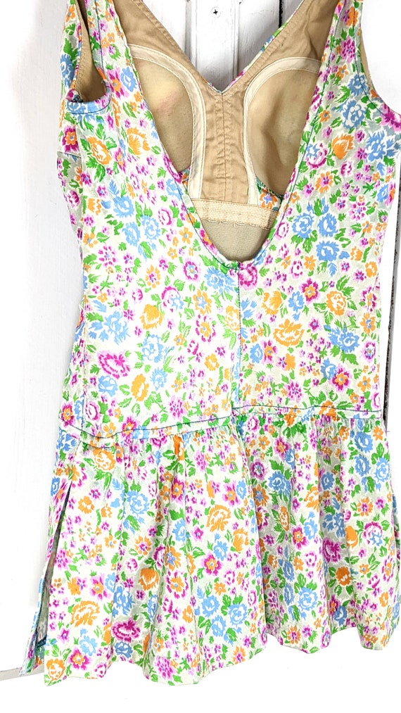 60's vintage Roxanne floral one piece skirted bat… - image 6