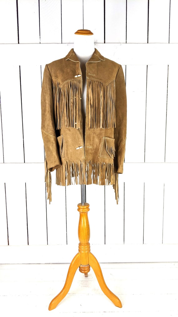 Vintage brown suede leather fringe tassel shirt ja