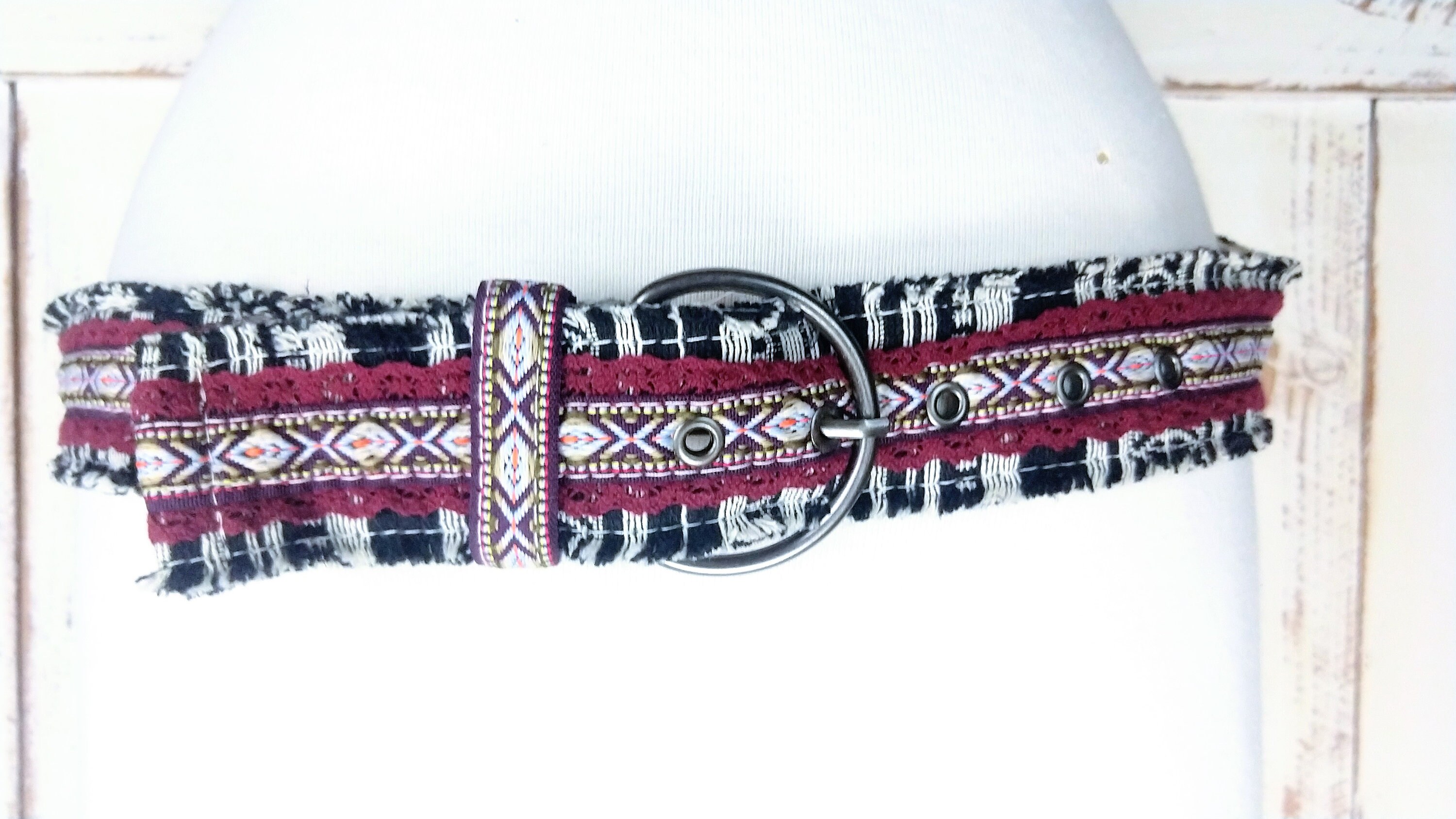 90s Aztec Tribal Print Woven Cloth Fringe Belt - Etsy display picture 3