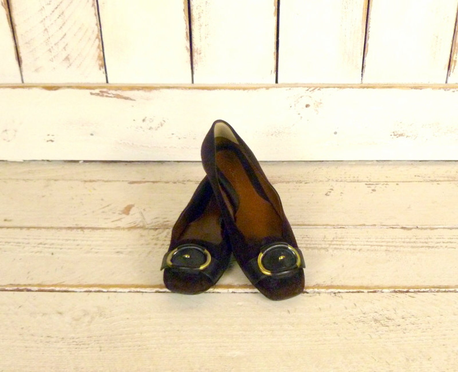 dark brown suede leather vintage ballet flats/brown slip on cole haan shoes/7.5-8