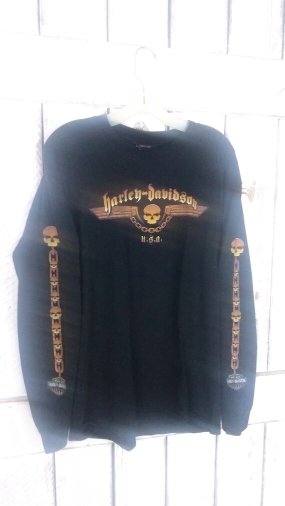Mens Black Harley Davidson Long Sleeve Pullover Tshirt Mens Black Harley Davidson Long Sleeve Pullover Tshirt