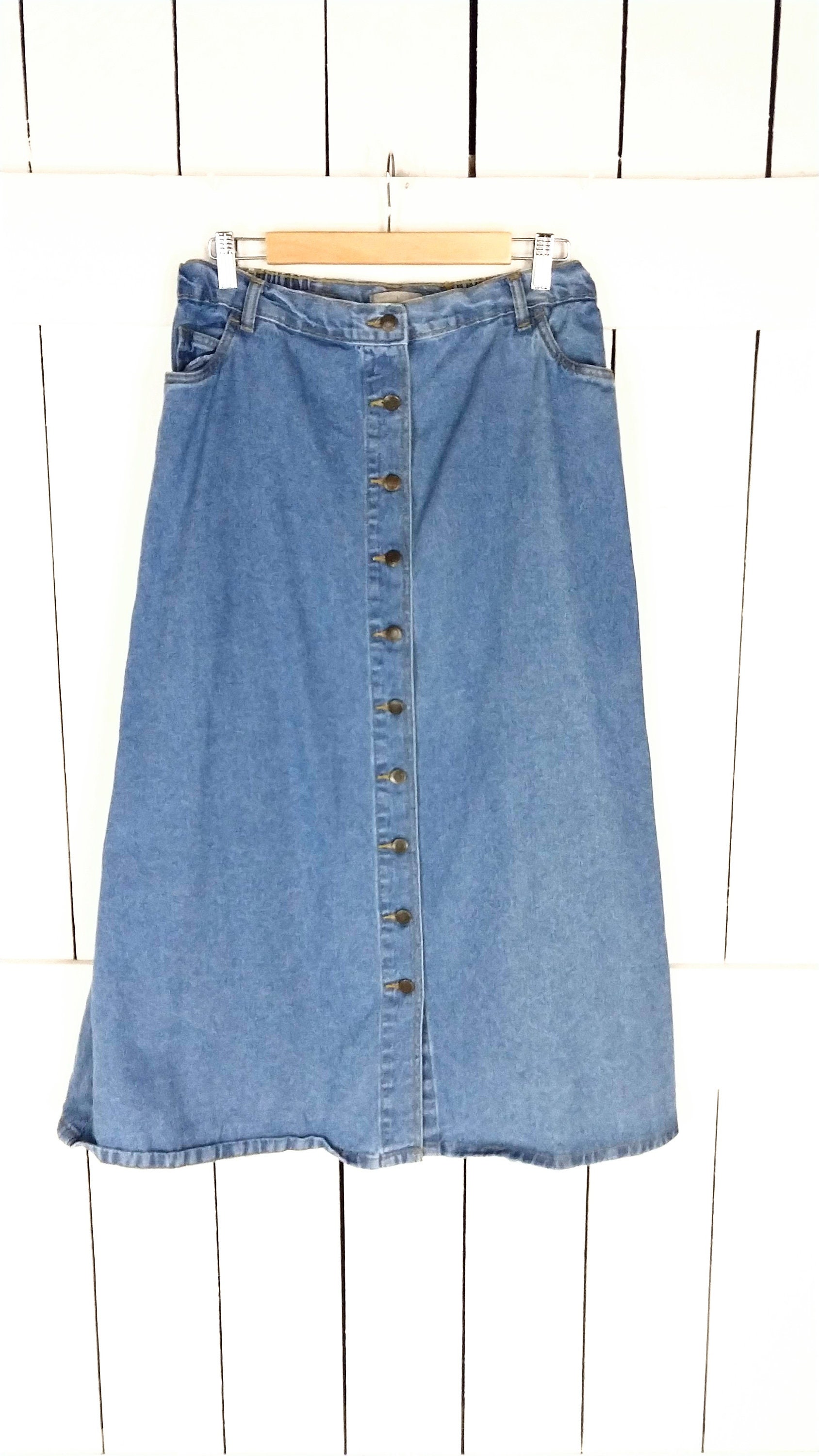 スカート Evelyn Long Denim Skirt VINTAGE BLUE Modest Long Denim Skirt for Women | Evelyn Style Skirt