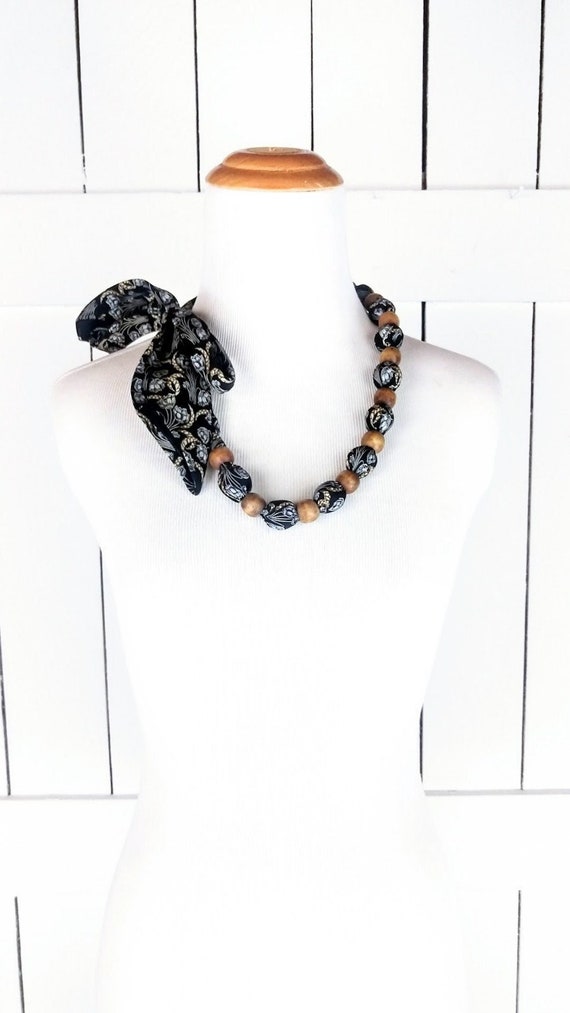 Vintage Wooden Bead Tie Necklace Belt - Etsy Israel display picture 2