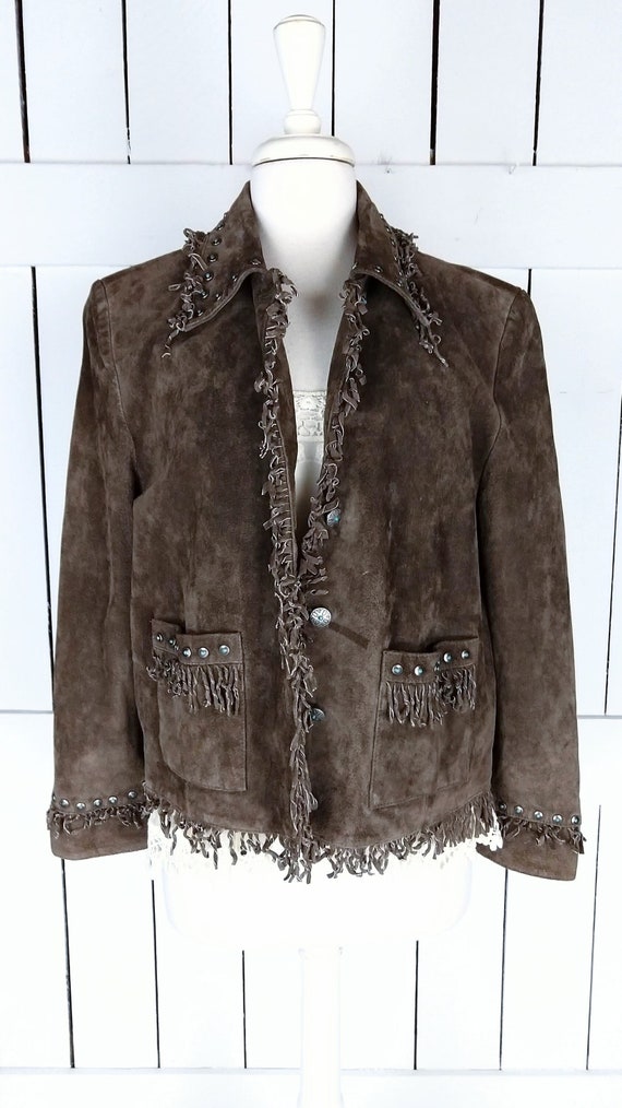 Montana Co brown suede leather beaded fringe count