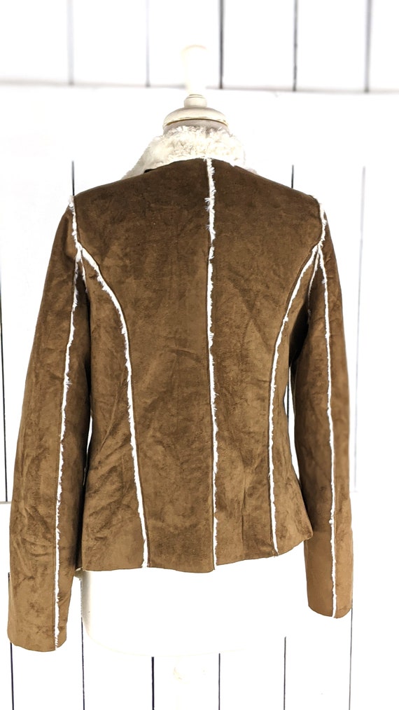 JouJou brown faux suede sheepskin cardigan jacket… - image 4