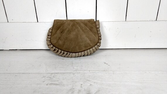 Vintage tan beige suede leather small clutch bag … - image 2