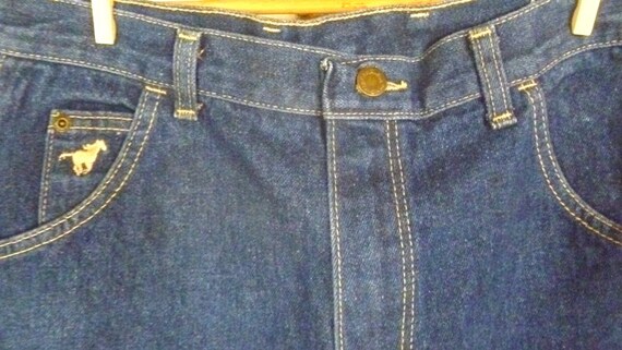 80s Wrangler high waisted tapered leg dark blue d… - image 2