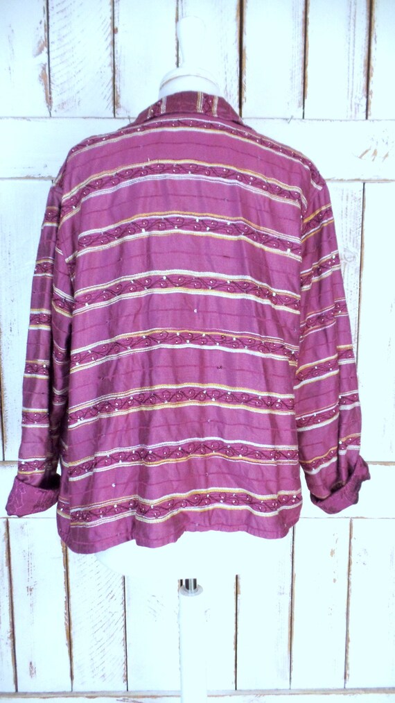 Vintage 90s pink/purple striped floral brocade be… - image 4