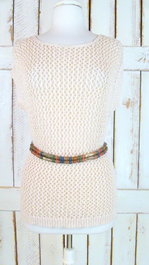 Vintage wooden/metal bead boho statement belt/bro… - image 4
