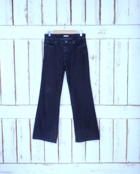 Vintage black wide boot leg stretch denim jeans/hi