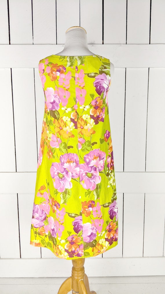 Vintage neon green pink floral sleeveless button … - image 4