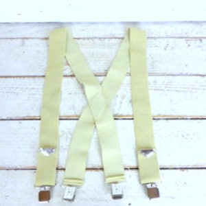 Wide tan/light brown stretch clip suspenders/beige braces/wide vintage suspenders
