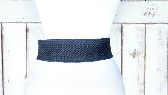 Black Wide Chord Belt/90s Vintage Wide Black Woven Chord  display picture 1