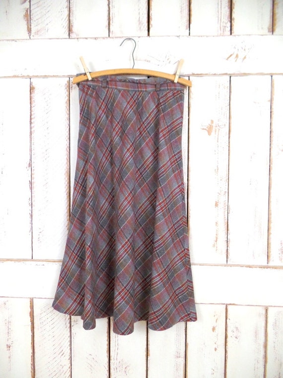 70s vintage brown grey plaid wool midi skirt - image 4