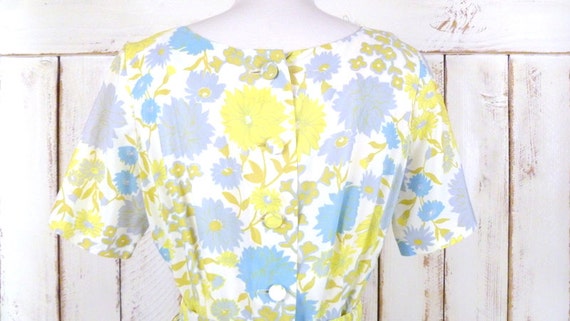 50s vintage yellow/blue floral pleated day dress/… - image 2