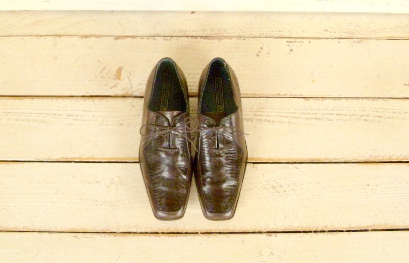 sz 11 d vintage mannen STACY ADAMS laarzen twee getinte croc print leer stijlvolle veter enkellaarsjes Schoenen Herenschoenen Oxfords & Wingtips 
