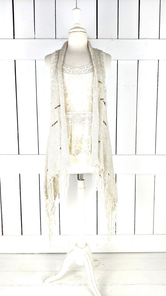 Asymmetrical tassel beaded fringe knit long slouch