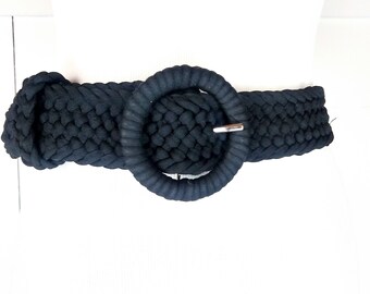 90s Vintage Wide Black Braided Chord Belt/banana Republic  display picture 2