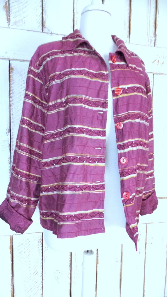 Vintage 90s pink/purple striped floral brocade be… - image 3