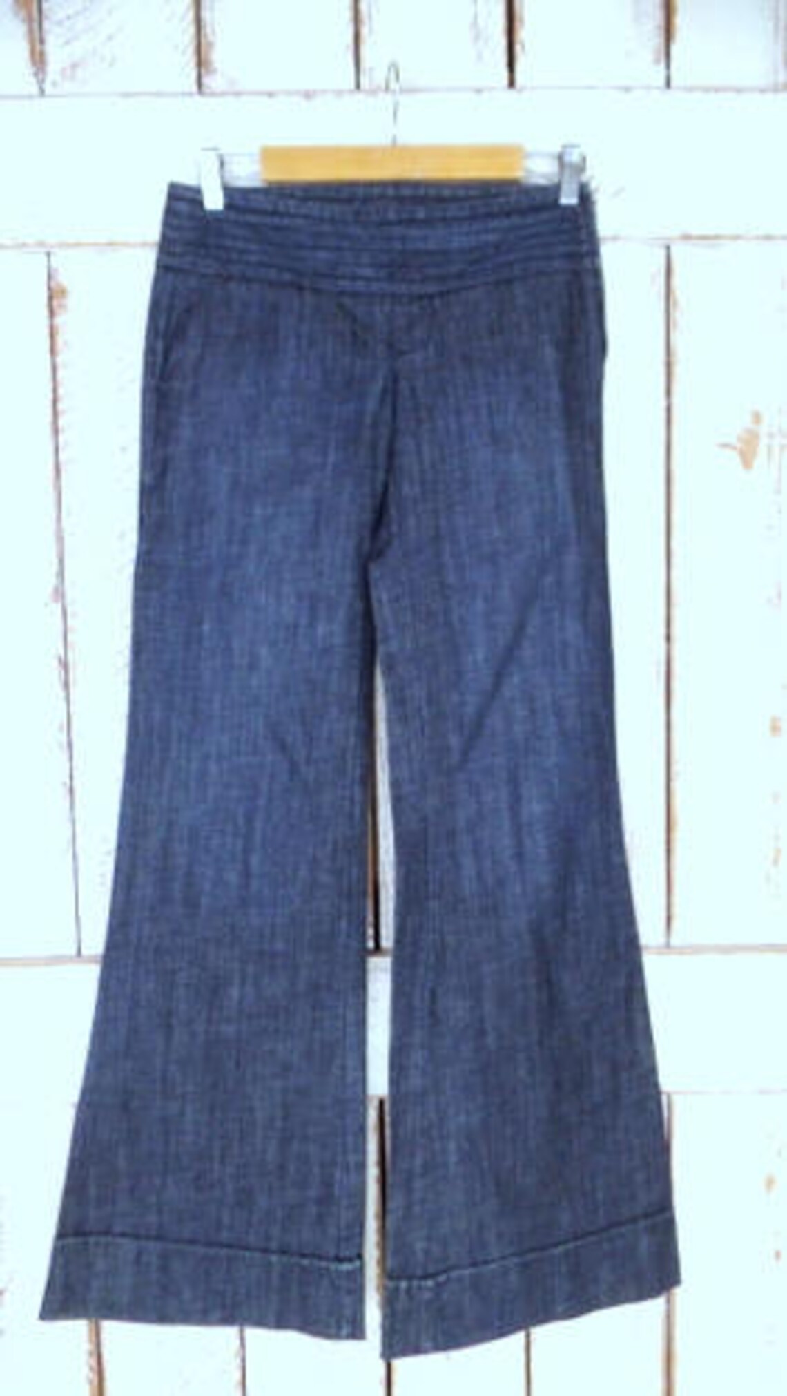 90s Vintage Wide Bell Bottom Denim Cuffed Jeans/dark Wash - Etsy