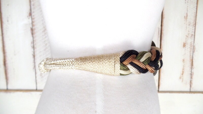 80s Vintage Tan/green Braided Rope Metal Medallion Belt - Etsy display picture 1