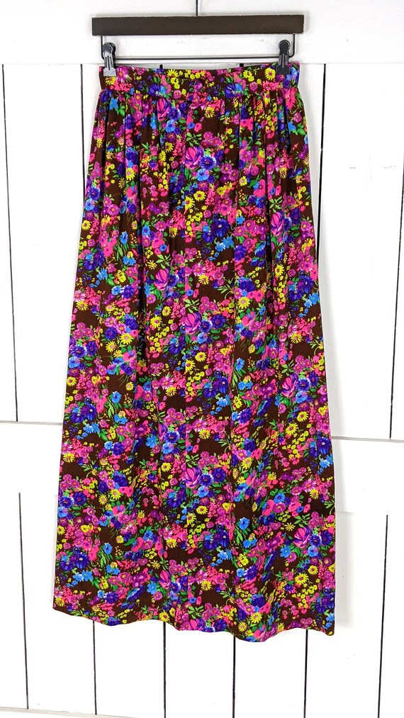 60s vintage bright multicolored floral long aline… - image 4