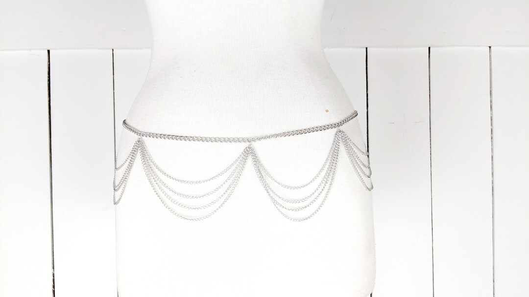 Silver Metal Triple Multi Layer Lightweight Chain Link Hip  display picture 2