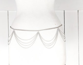 Silver Metal Triple Multi Layer Lightweight Chain Link Hip  display picture 2