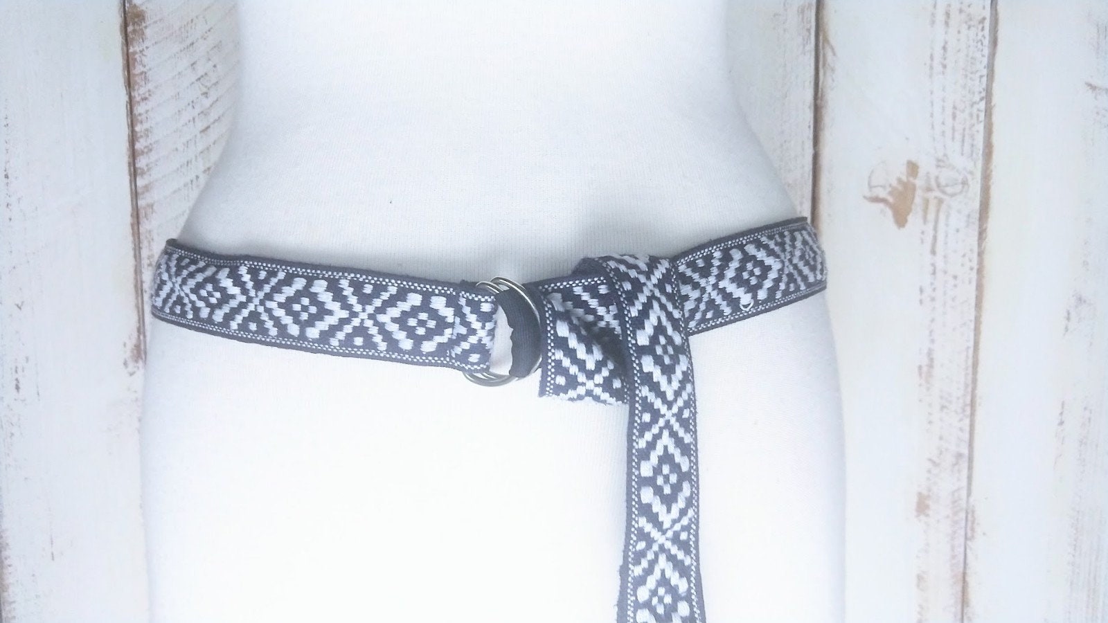 Vintage 90s woven embroidered tribal/IKAT cloth sash belt/festival boho hippie 90s Blue/white Tribal Print Woven Cloth Belt/vintage IKAT  main image 2