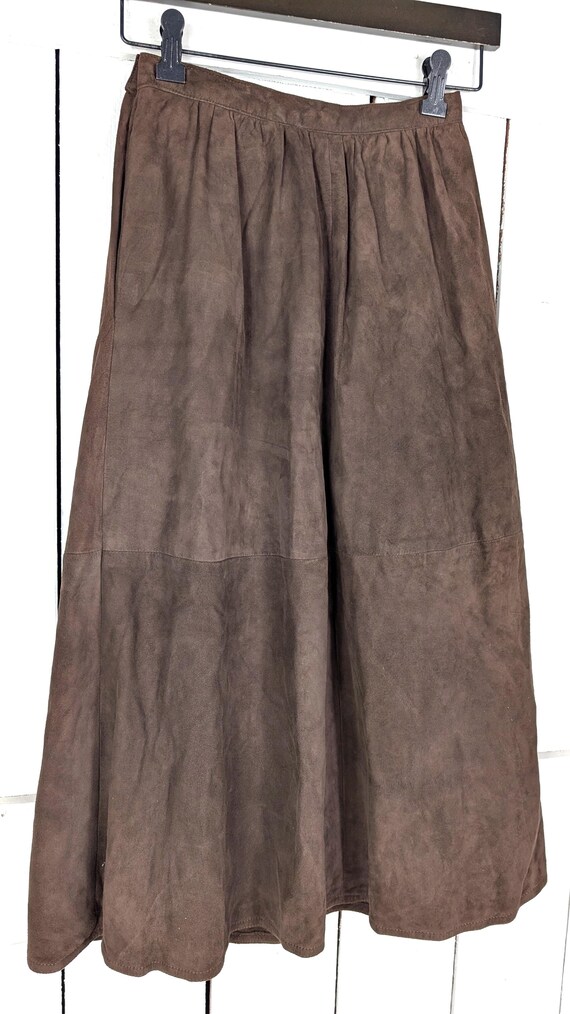 Vintage I. Magnin Kasper Brown Suede Leather High Waist Midi Skirt Etsy