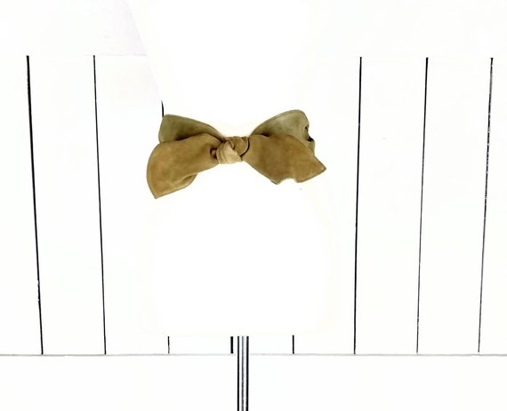 Vintage wide suede leather floppy bow stretch belt - image 1