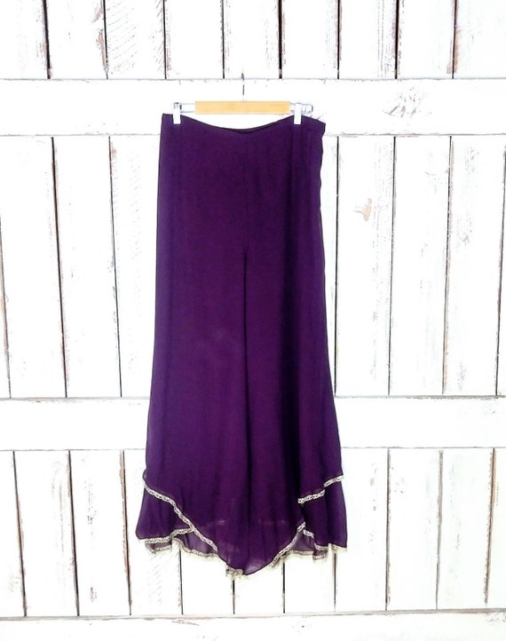 Papell Studio purple silk flowy wide leg palazzo g